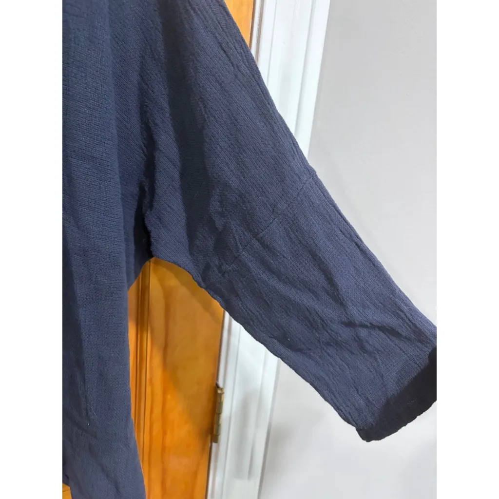 Tina Stephan’s Made in Italy Navy Linen Cotton Gauze Oversized Tunic Top O/S Blue Size undefined - Image 2