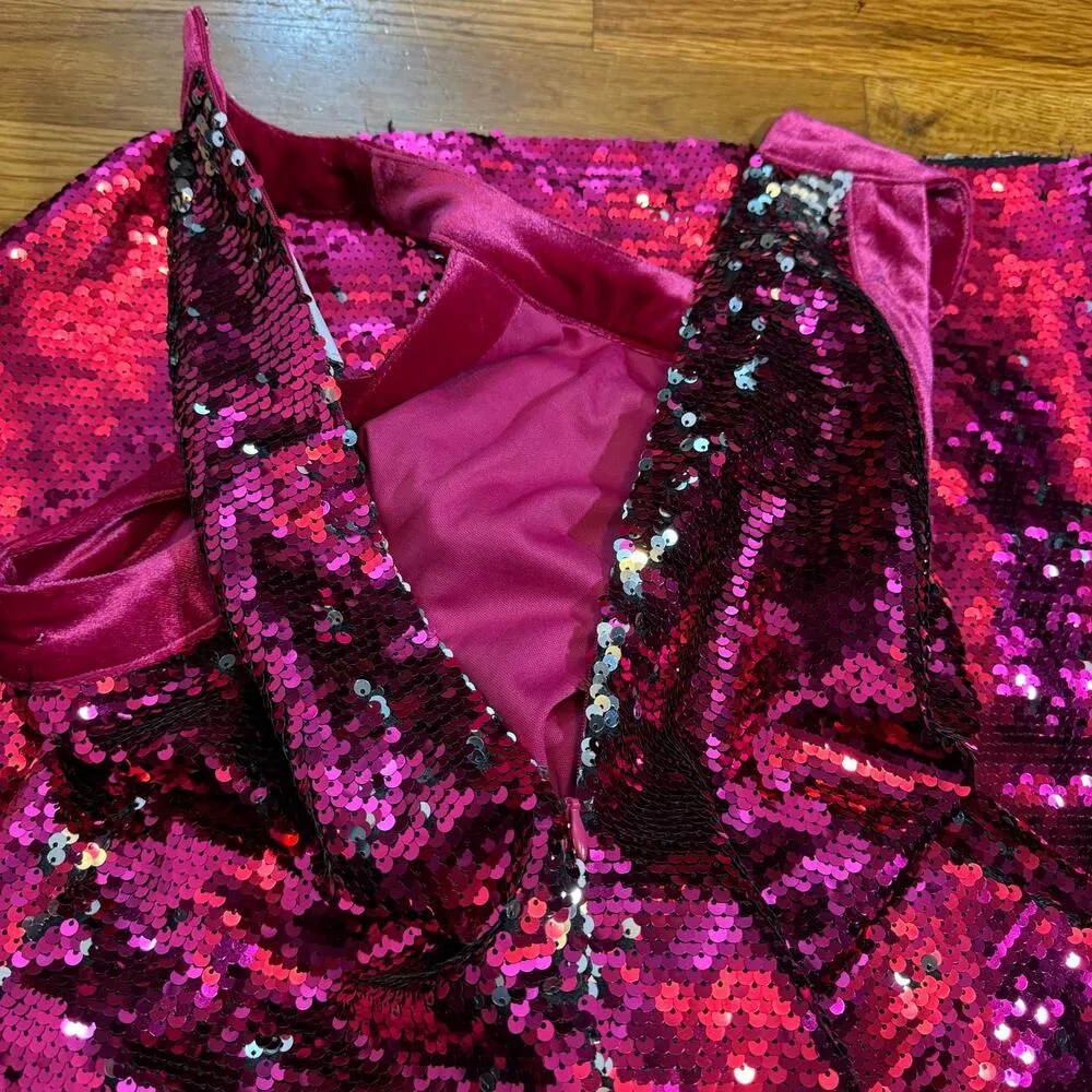 Womens 0 Pink Sequin Velvet Silver Sleeveless High Neck Sheath Dress - Image 8