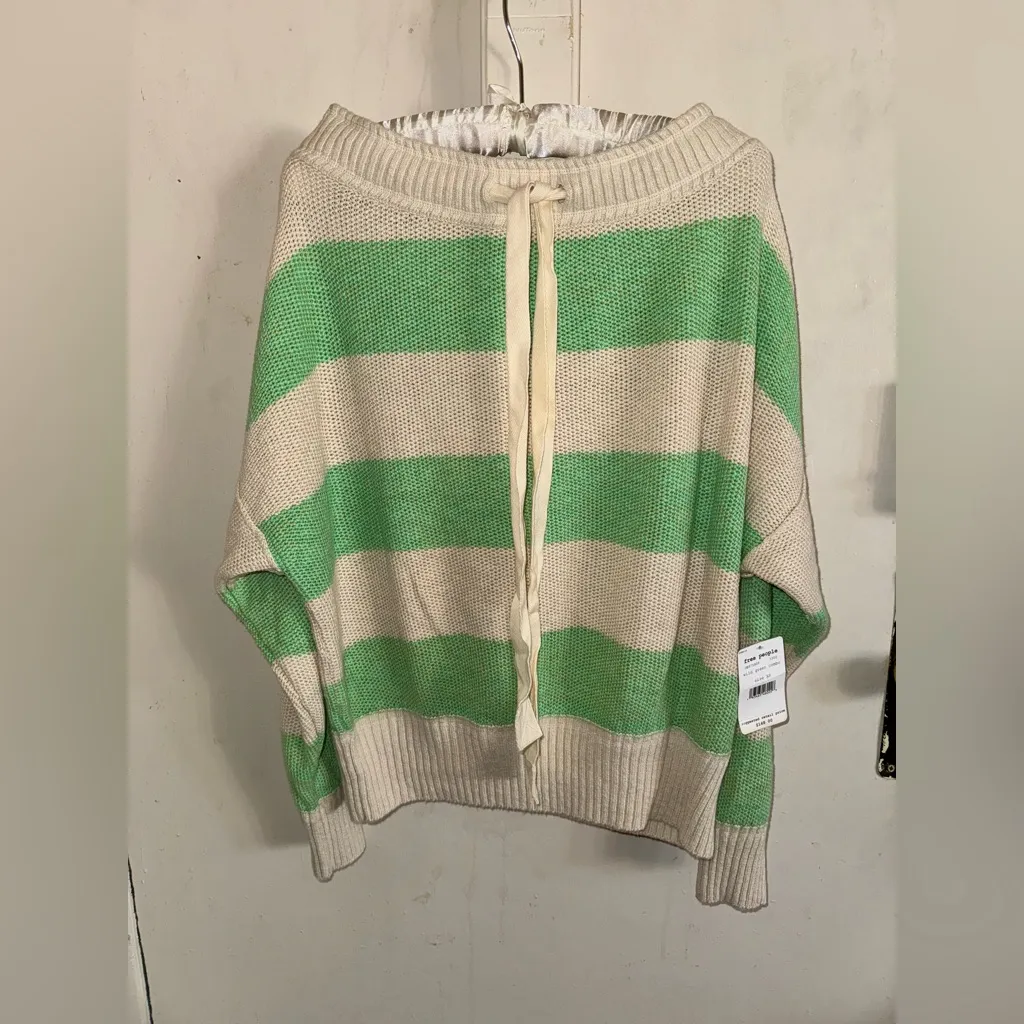 Free People Mint and Cream Striped Crew Neck Sweater - Image 7