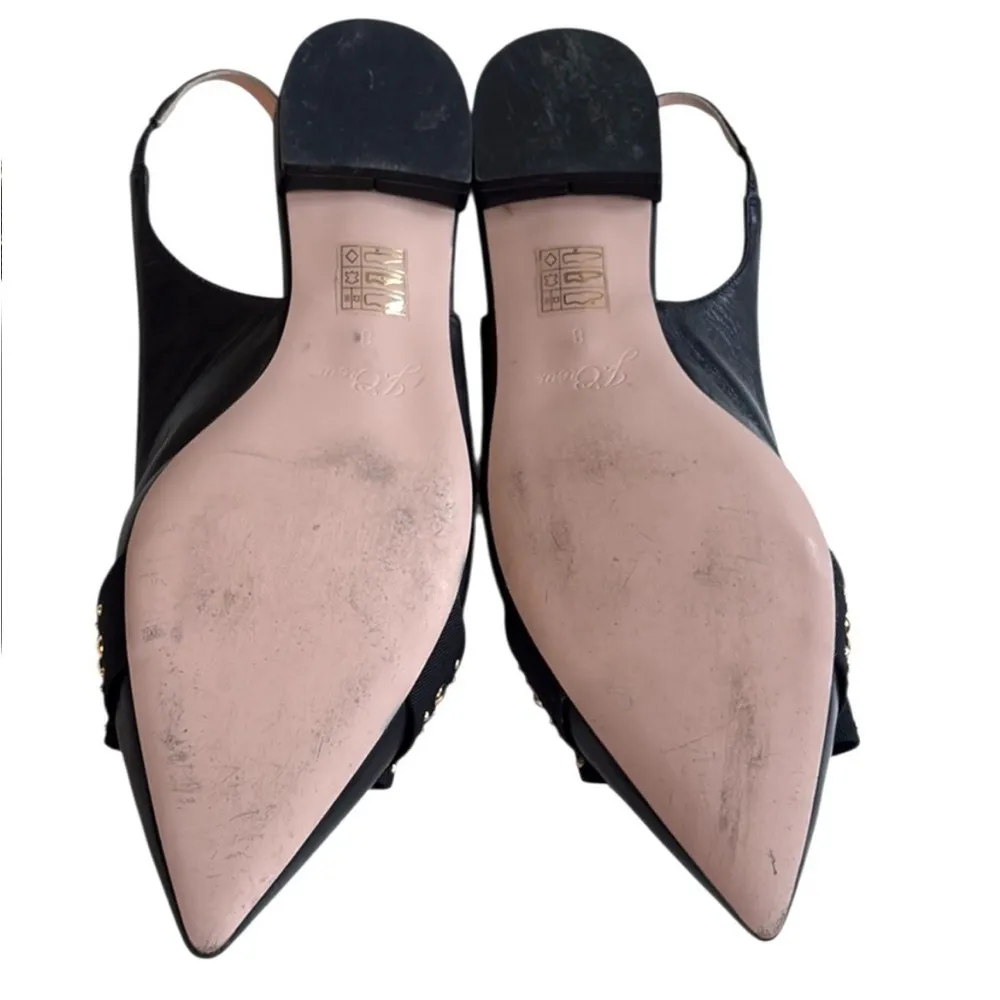 EUC J. Crew Leather Gwen Sling Back Gold
Studded Bow Flats Black Size 8 - Image 9