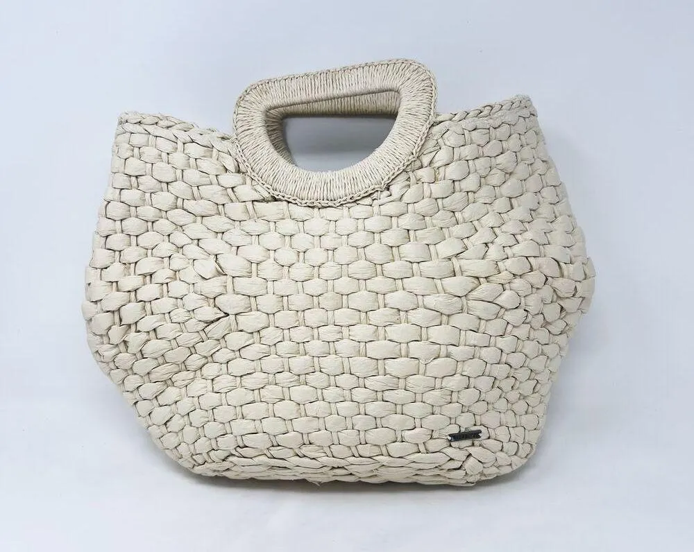 [Billabong] Natural Tan Straw Seaside Woven Top Handle Bag Beach Vacation Summer - Image 2