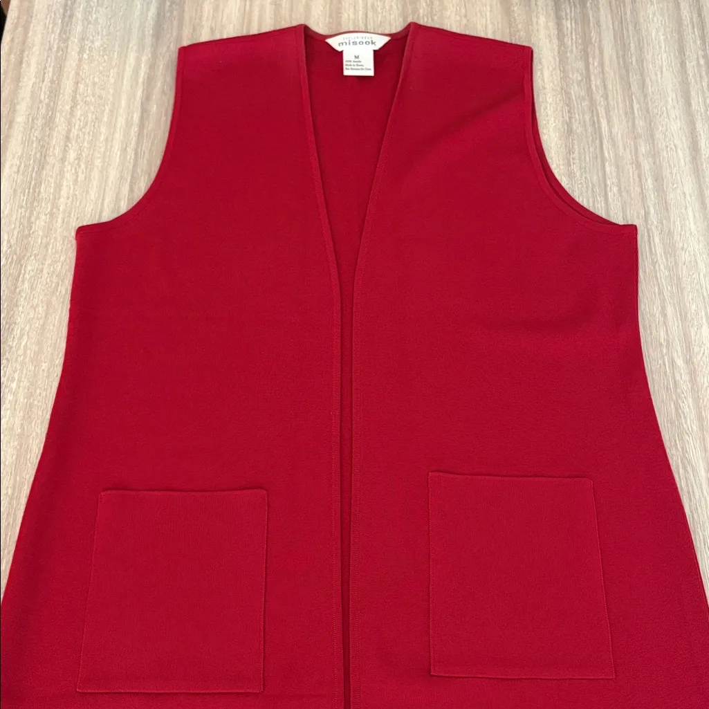 Exclusively Misook Long Open Vest Cardigan Size Medium Women’s Cherry Red - Image 3
