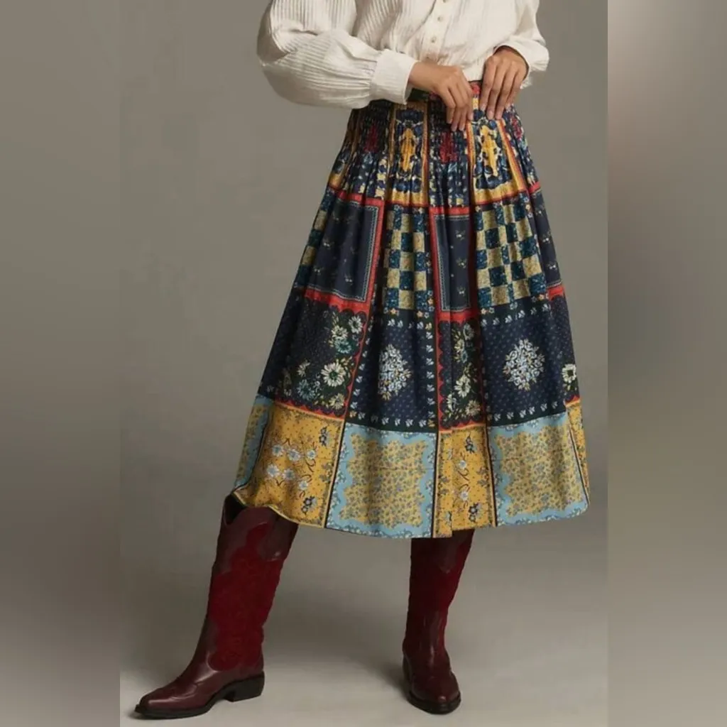 HUNTER BELL 
Fallon Midi Skirt patchwork Blue - Image 3