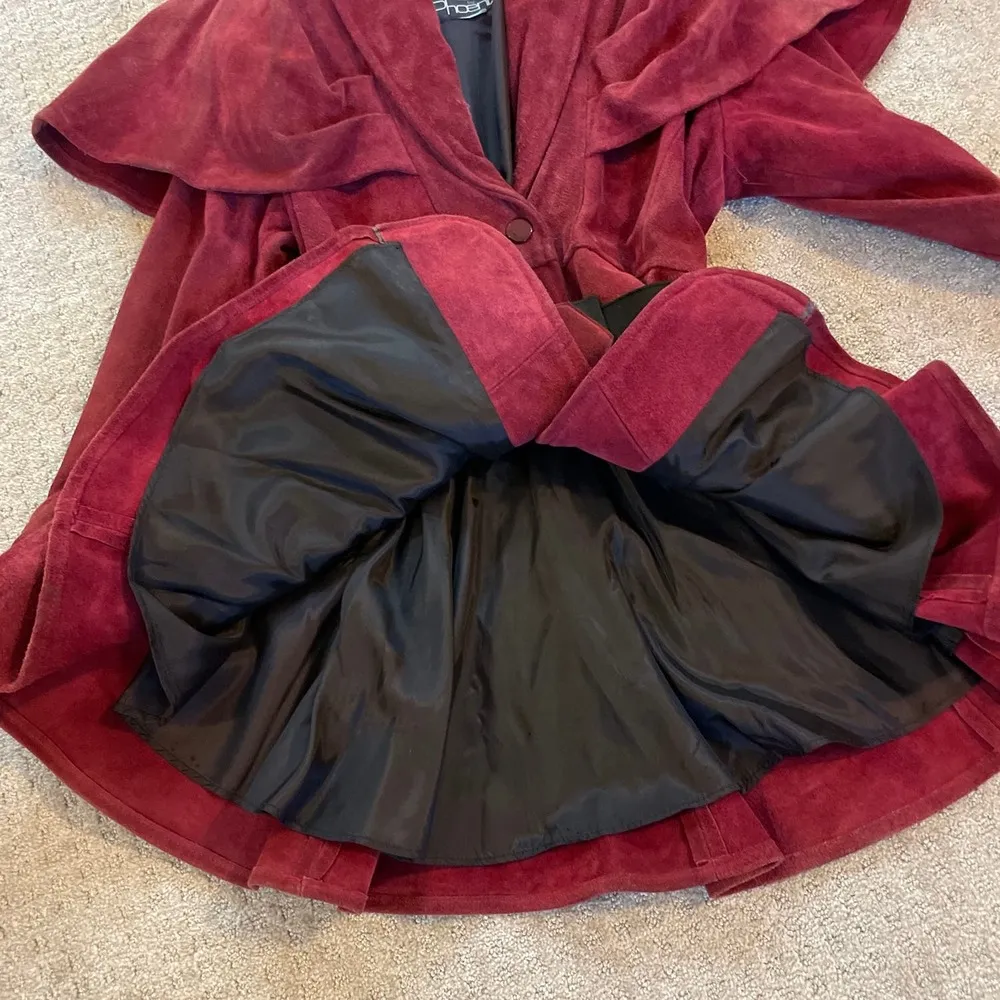 Vintage Outerwear by Phoenix Burgundy Suede Trench Coat Size M - Image 3