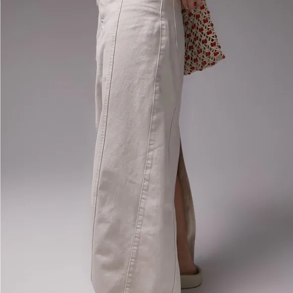 Topshop raw waistband denim maxi skirt in cream. - Image 2
