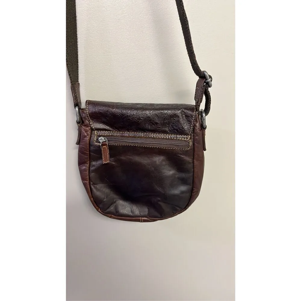 Jack Georges Voyager Crossbody Saddle Bag Purse Brown Genuine Embossed Leather - Image 3