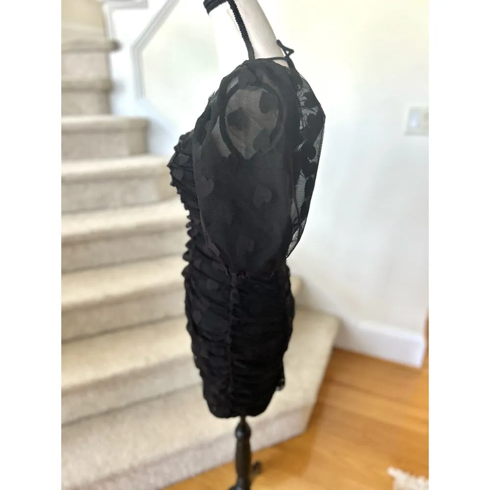 LPA Revolve Filomena Black Heart Ruched Puff Sleeve Mini Dress - Image 3