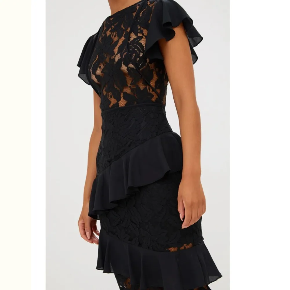 PrettyLittleThing Sheer Black Lace Ruffle Detail Formal Maxi Dress Size 6 - Image 4