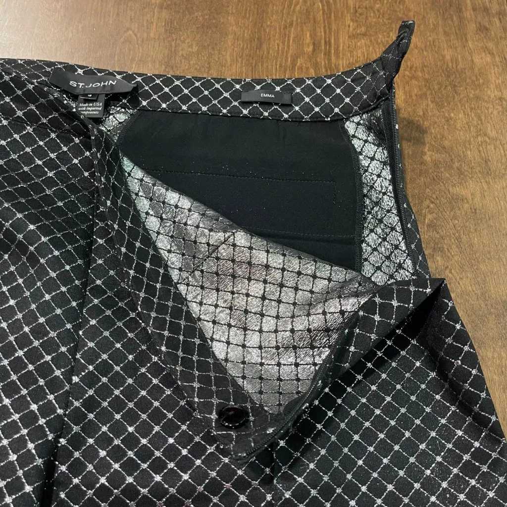 St. John Emma Pants Metallic Women's Size 12 Black Silver Holiday Business USA - Image 12