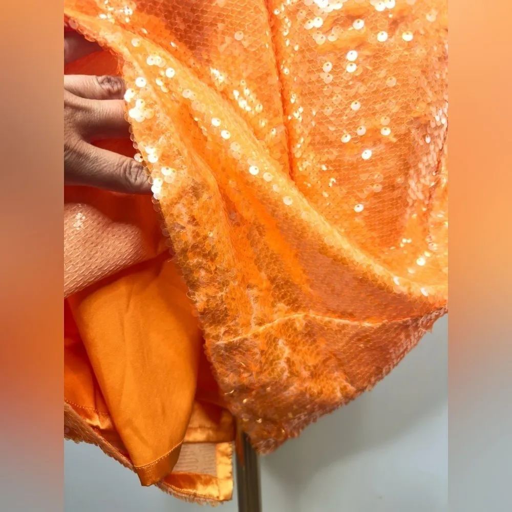 NEW Caroline Constas Bright Orange High Neck Sequin Midi Dress Size Medium - Image 9