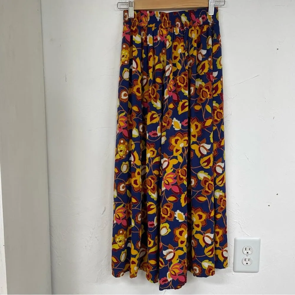 ModCloth Navy Floral Print Wide Leg Pull On Pants Womens XXS Tropical Blue - Image 5