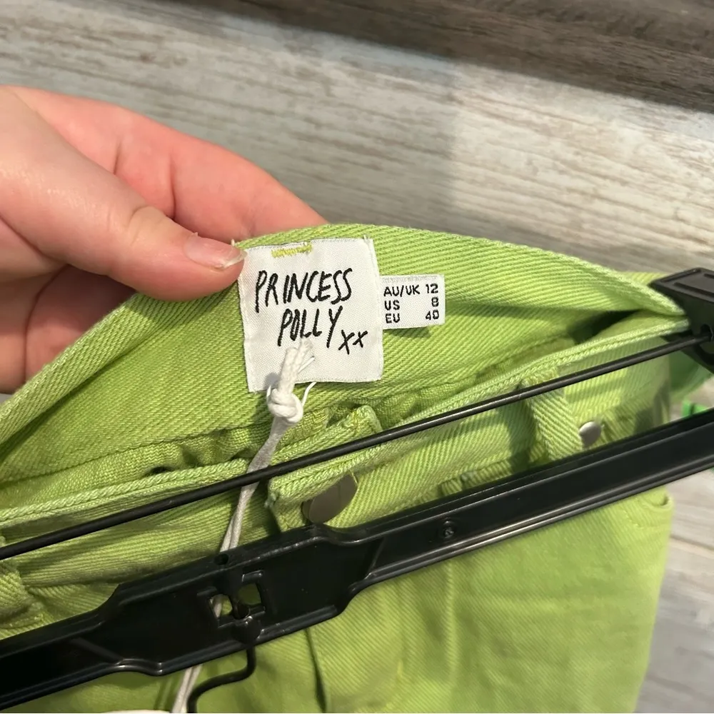 Princess Polly Green Denim Mini Skirt US 8 AU 12 Frayed Hem High Rise NWT - Image 4