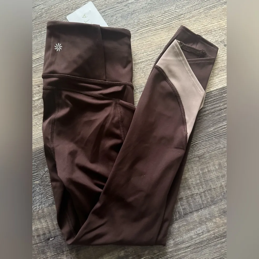 NWT $119 Athleta ultimate stash Colorblock craft tight legging brown yoga  XXS - Image 3