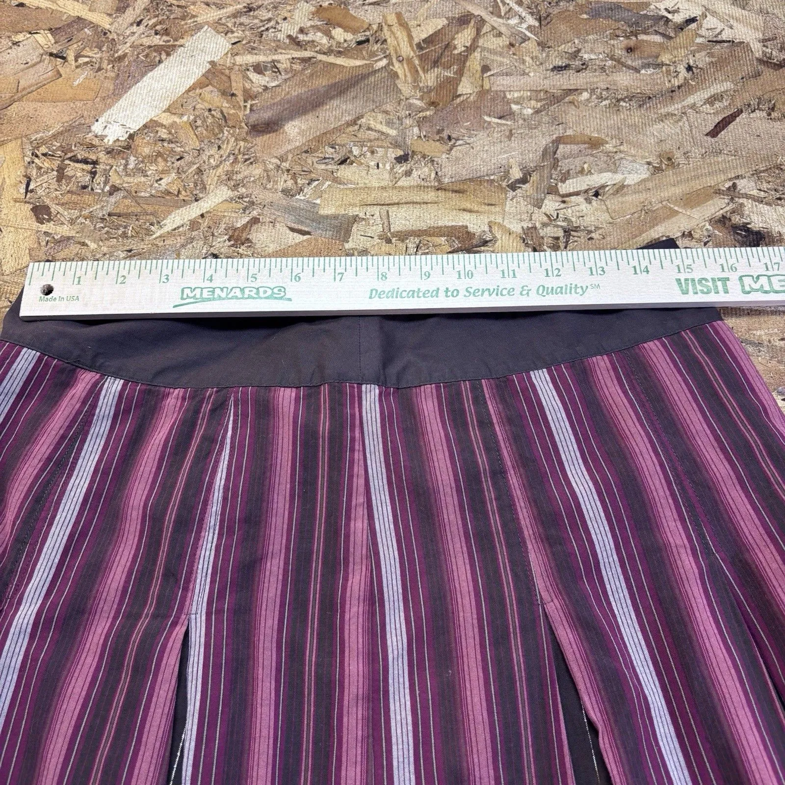 Apt.9 Women Pleated Skirt Brown/Burgundy Rust Striped Line A line 100% Cotton 8P - Image 9