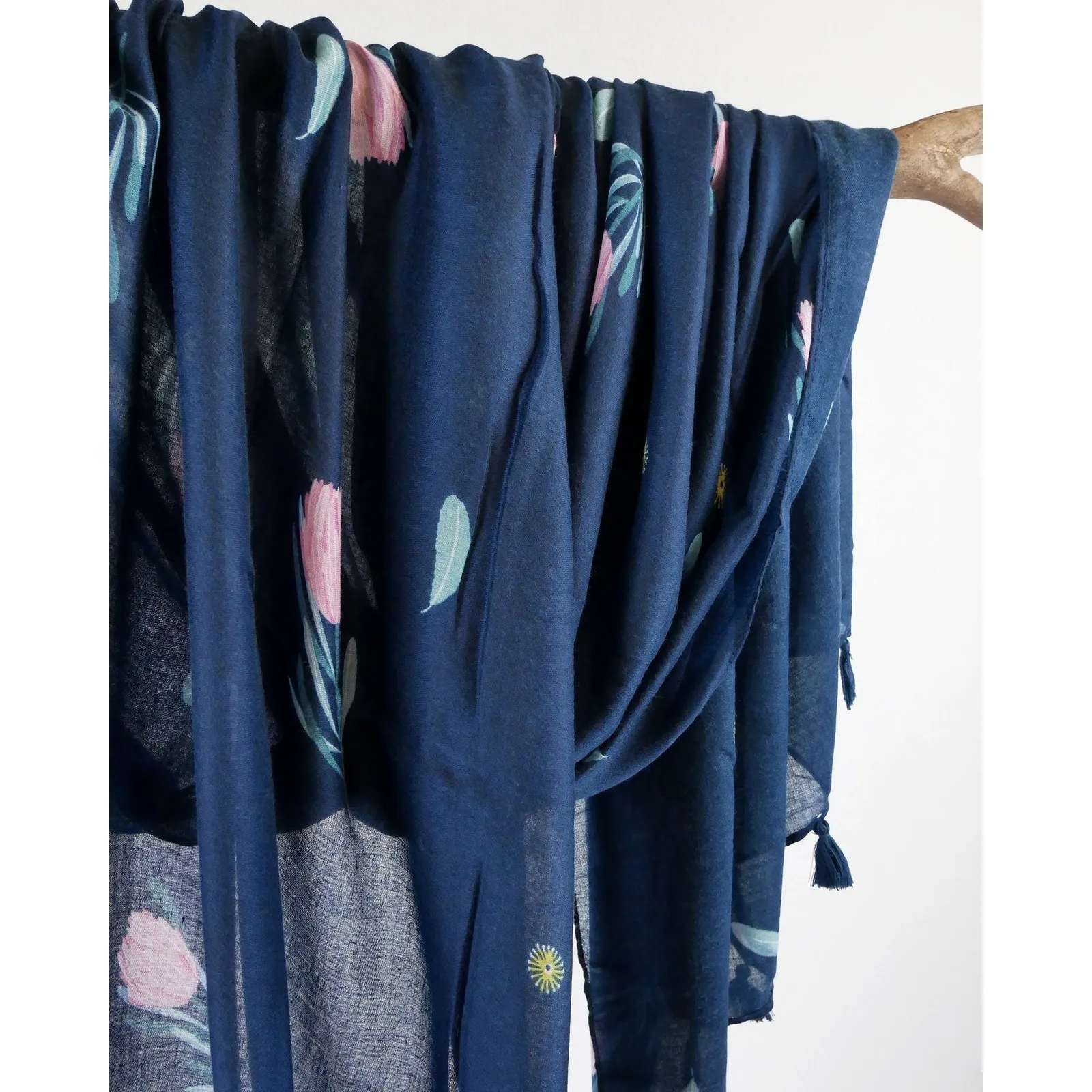 NEW Boho Floral Design Tasseled Rectangle Soft Chic Scarf Large Blue Pink White - Image 13