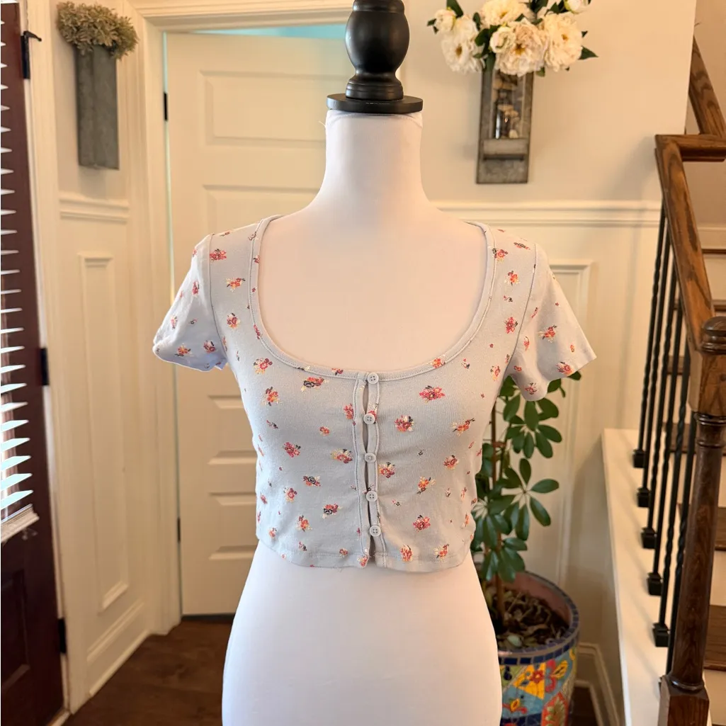 Cotton On NWOT Sammie Scoop Neck Short Sleeve Floral Button Up - Lavender - Image 5