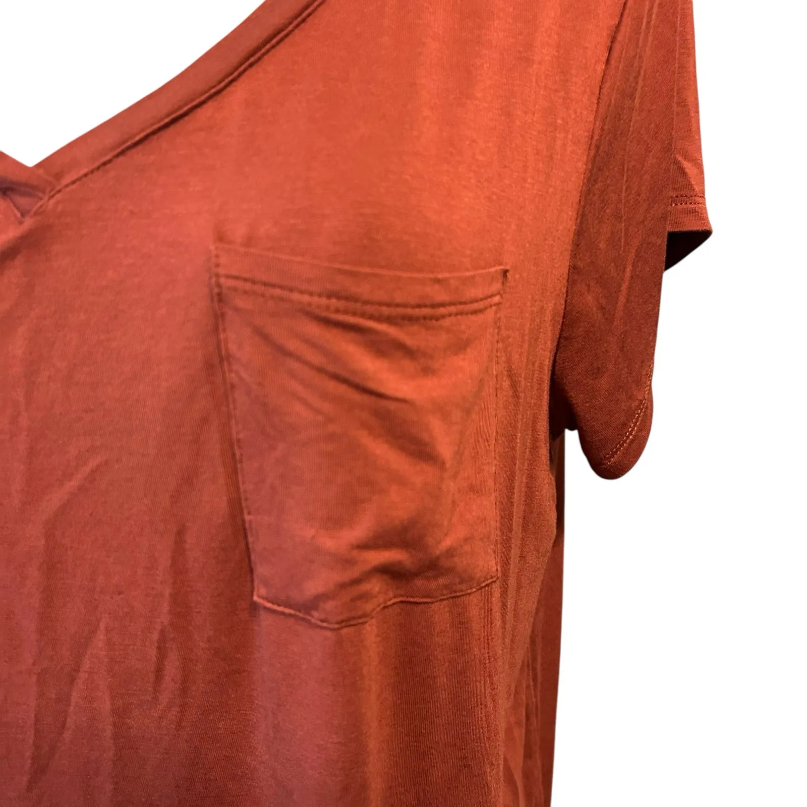 Cable & Cage Top Cap Sleeves SZ XL V Neck Rust Brown Casual Comfort Preppy - Image 6