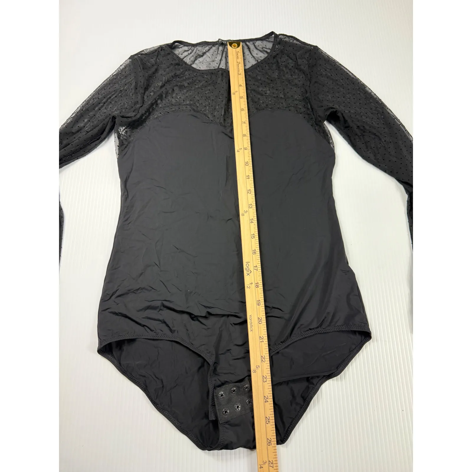 OYSHO Body Sheer Polka Dot Long Sleeve Top Black‎ L - Image 3