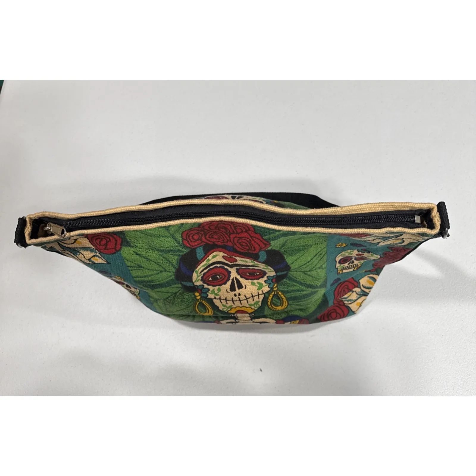 El Paso Saddleblanket Co. Frida Skull Large Tote Bag Day Of The Dead Colorful Green - Image 4