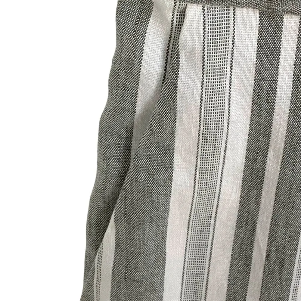 Gray White Striped Wide Leg Linen Blend Jumpsuit 2 V-Neck Nautical Coastal Prep - Image 4