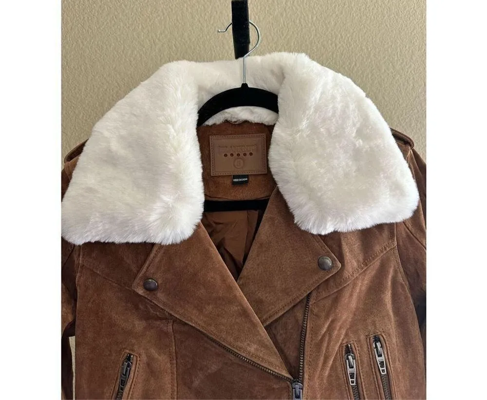 Blank NYC Alder Suede Faux Fur-Collar Moto Jacket Size S - Image 4