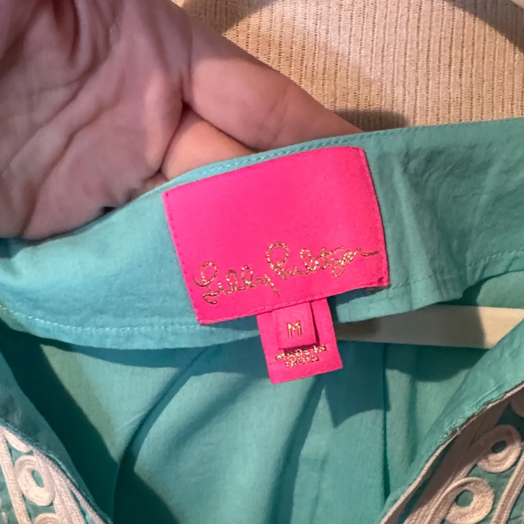 Lilly Pulitzer Turquoise dress/swim coverup with White Detailing sz M - Image 2