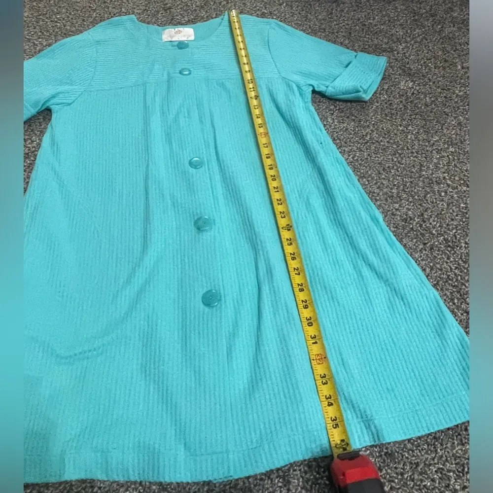 Vintage Stan Herman blue cotton blend short sleeve button down robe dress L Size L - Image 4