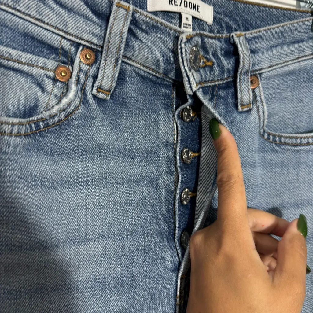 New RE/DONE 90s High-Rise Ankle Crop Jeans In Mid 90s Wash Button Fly Size 25 - Image 8