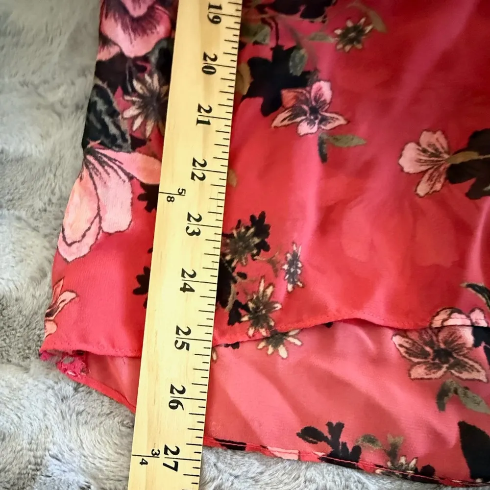 Womens Boho Floral Print Sheer Ruffle Sleeve Blouse Flowy Chiffon Top Pink Sheer Size L - Image 9