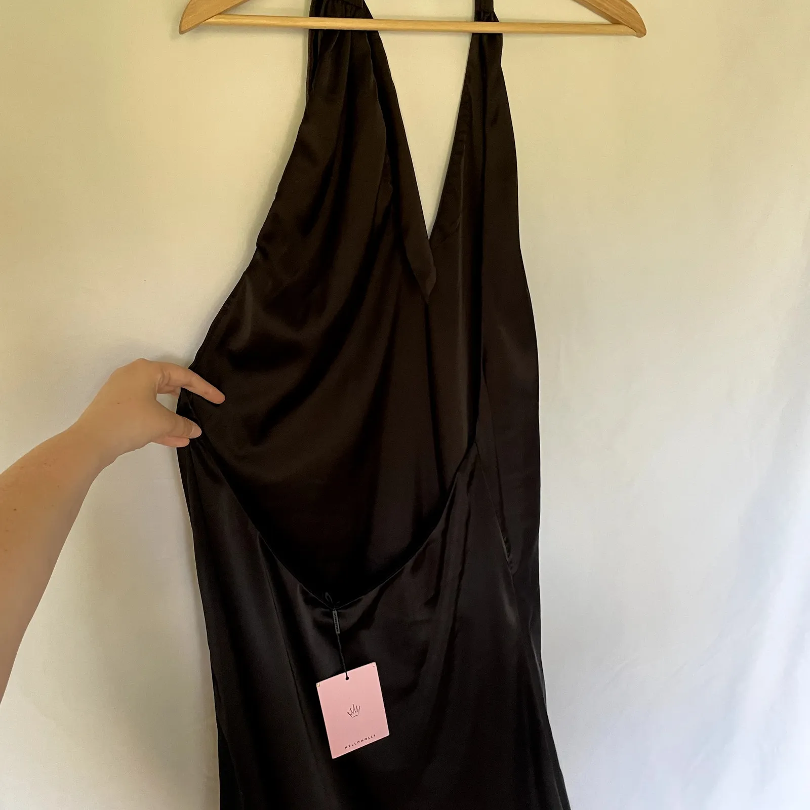 NWT Hello Molly slip dress halter neckline women's size XL satin black mini - Image 4