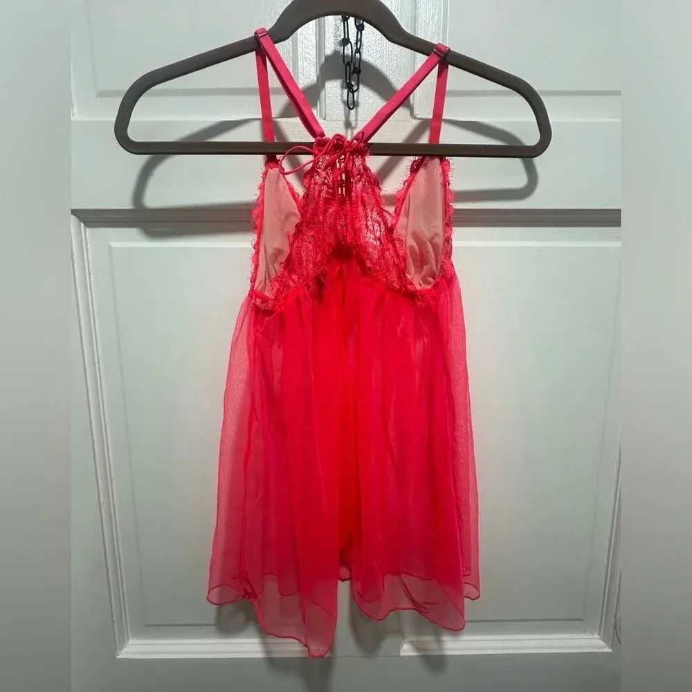Victoria’s Secret Hot Pink Sheer Mesh Babydoll Nighty Slip Dress Tulle Size M - Image 2