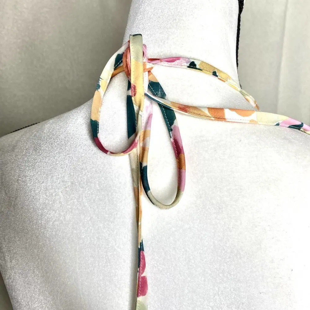 Shein Sleeveless Floral Halter Tie Neck Open Back Romper Orange Pink Size 6 - Image 11