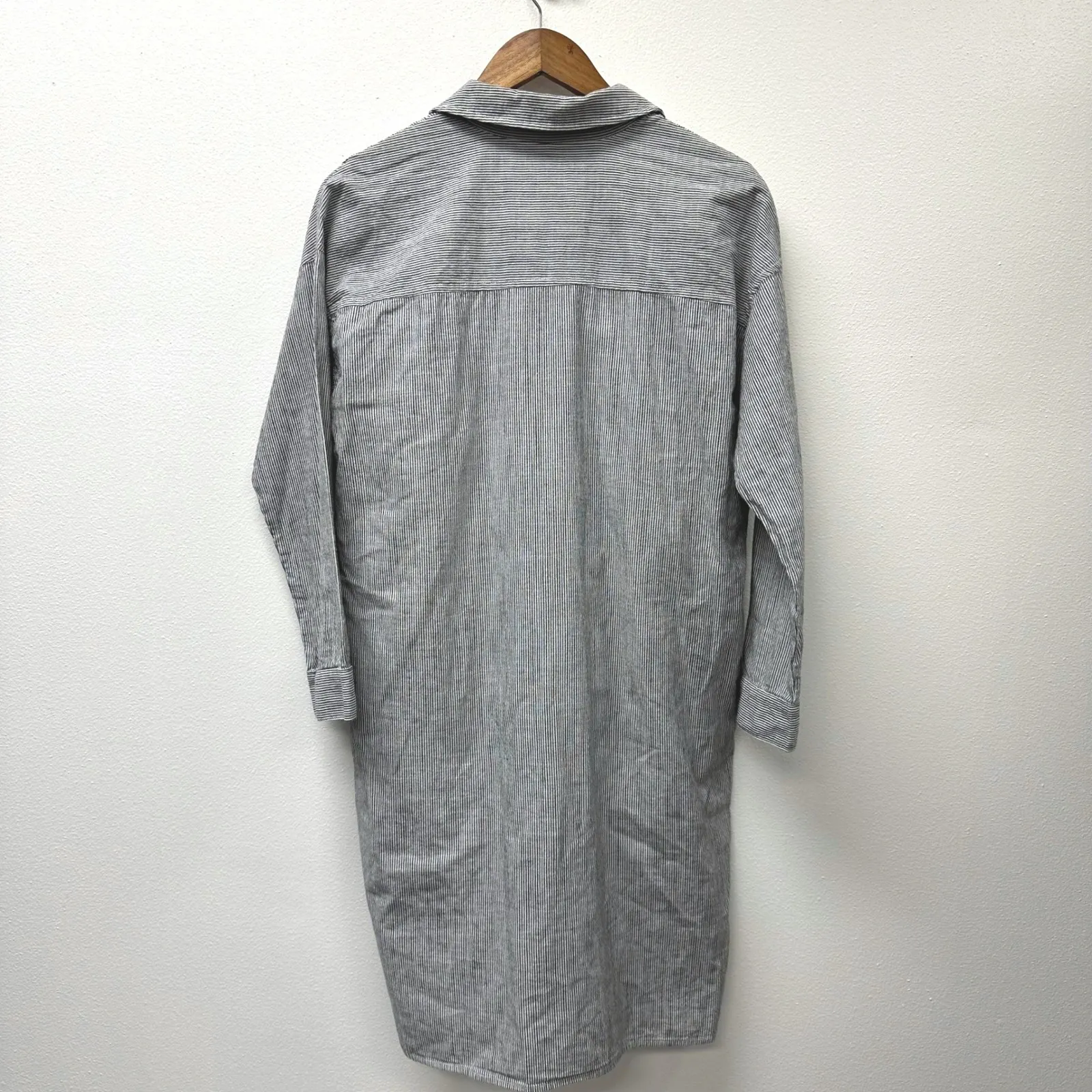 Unbranded Linen Cotton Blend Midi Shirt Dress Striped Size M Blue Size M - Image 8