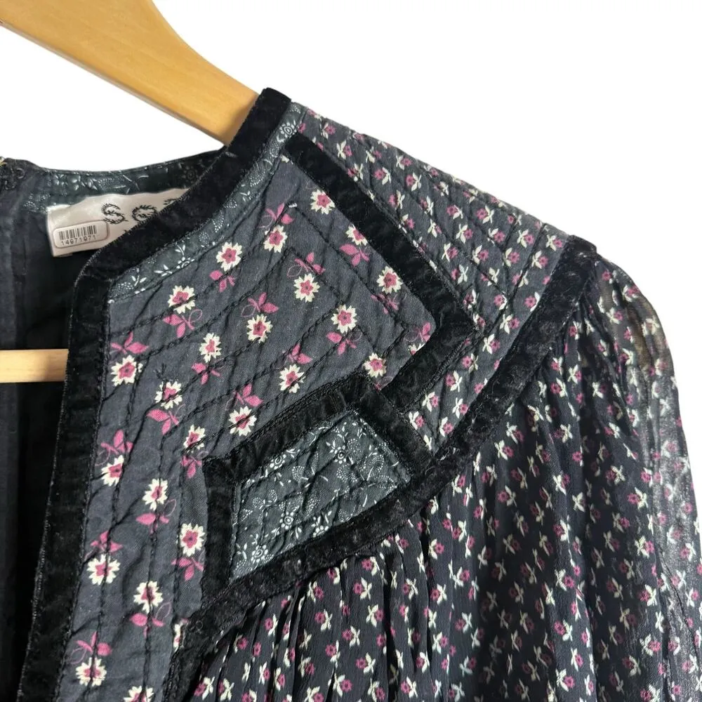 SEA Alani Black Floral Print Chiffon Long Sleeve V - Image 10