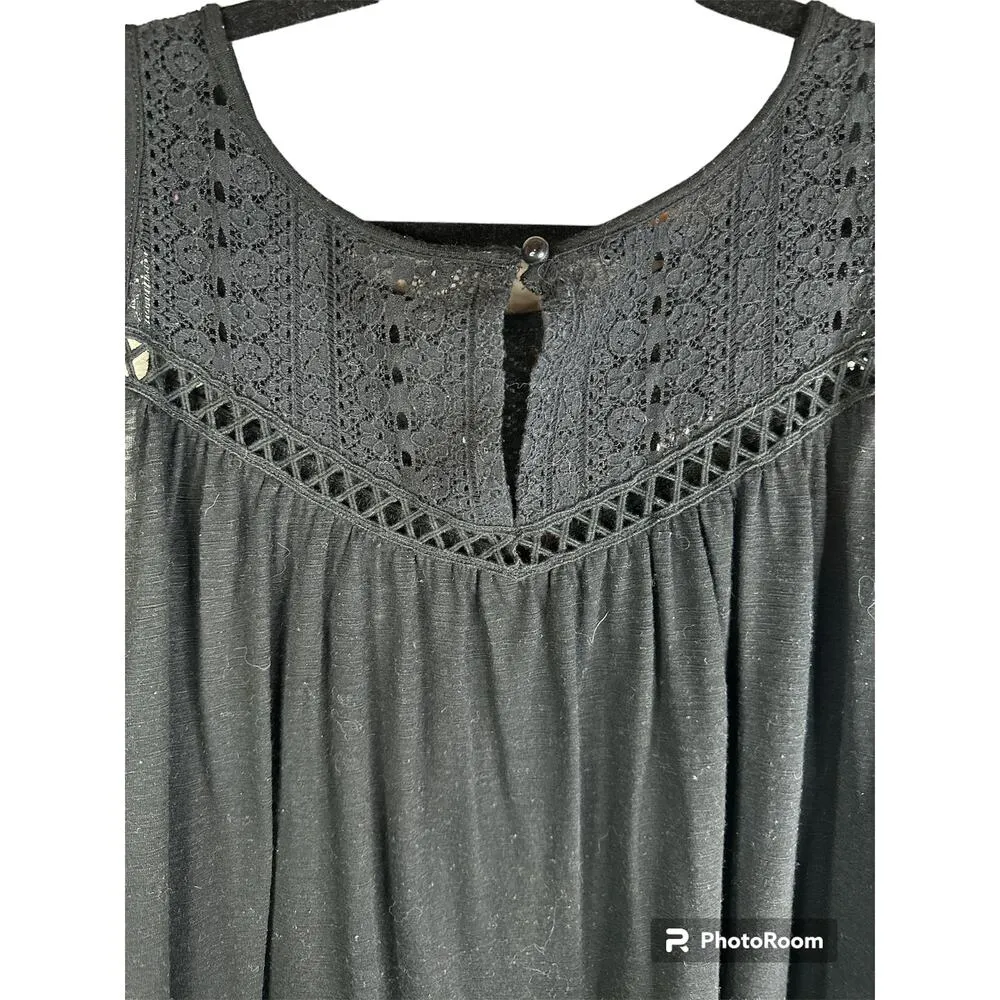 Torrid Black Sleeveless Scalloped Hem Scoop Neck Keyhole Detail Tank Top Size 0X - Image 5