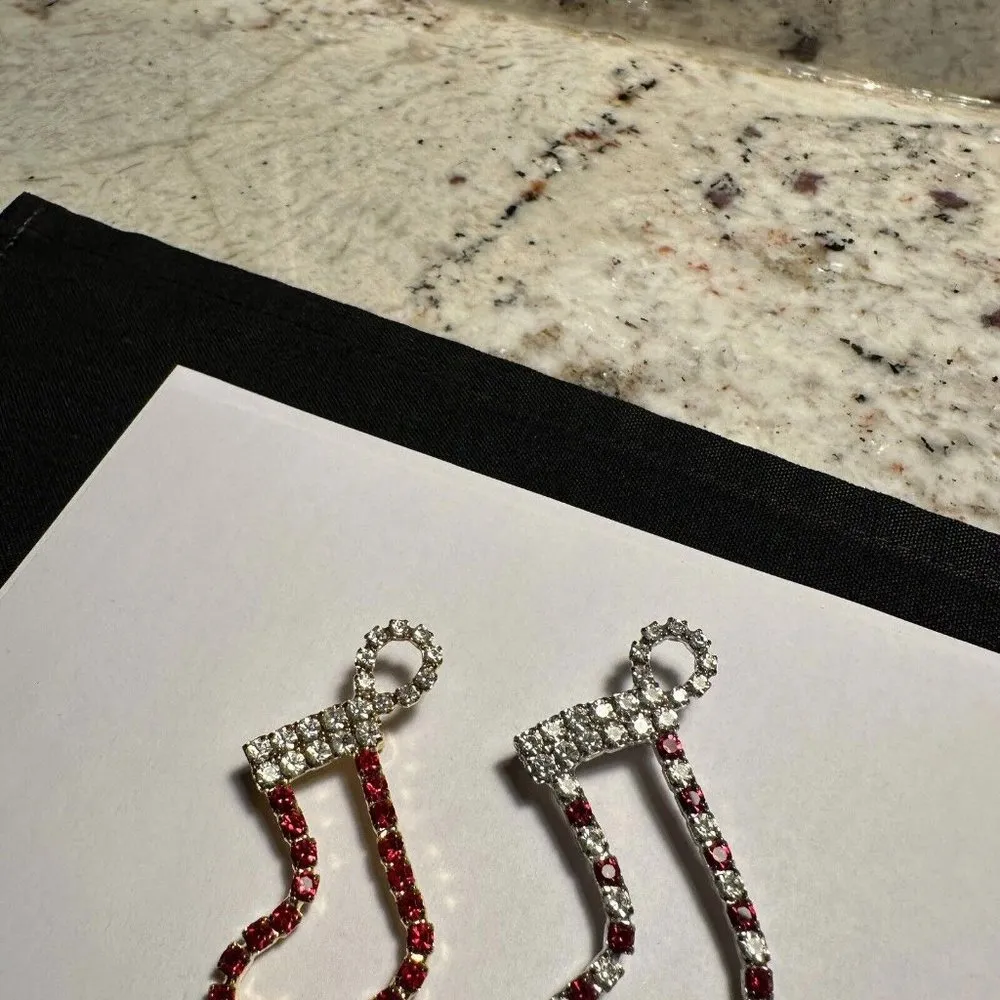 Rhinestone Holiday Christmas Stocking Brooch Pins Lot Of 2 Red - Image 2