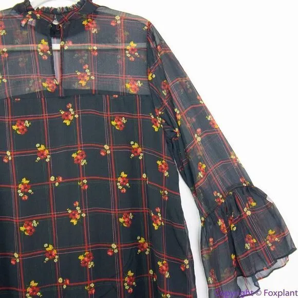 Eloquii floral print shift dress ruffle neck‎ flare long sleeve, 14 - Image 8