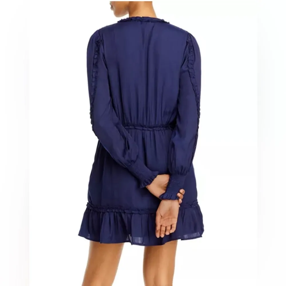 AQUA Ruffled V-Neck Dress in Navy, Size XL NEW w/Tag - Image 3
