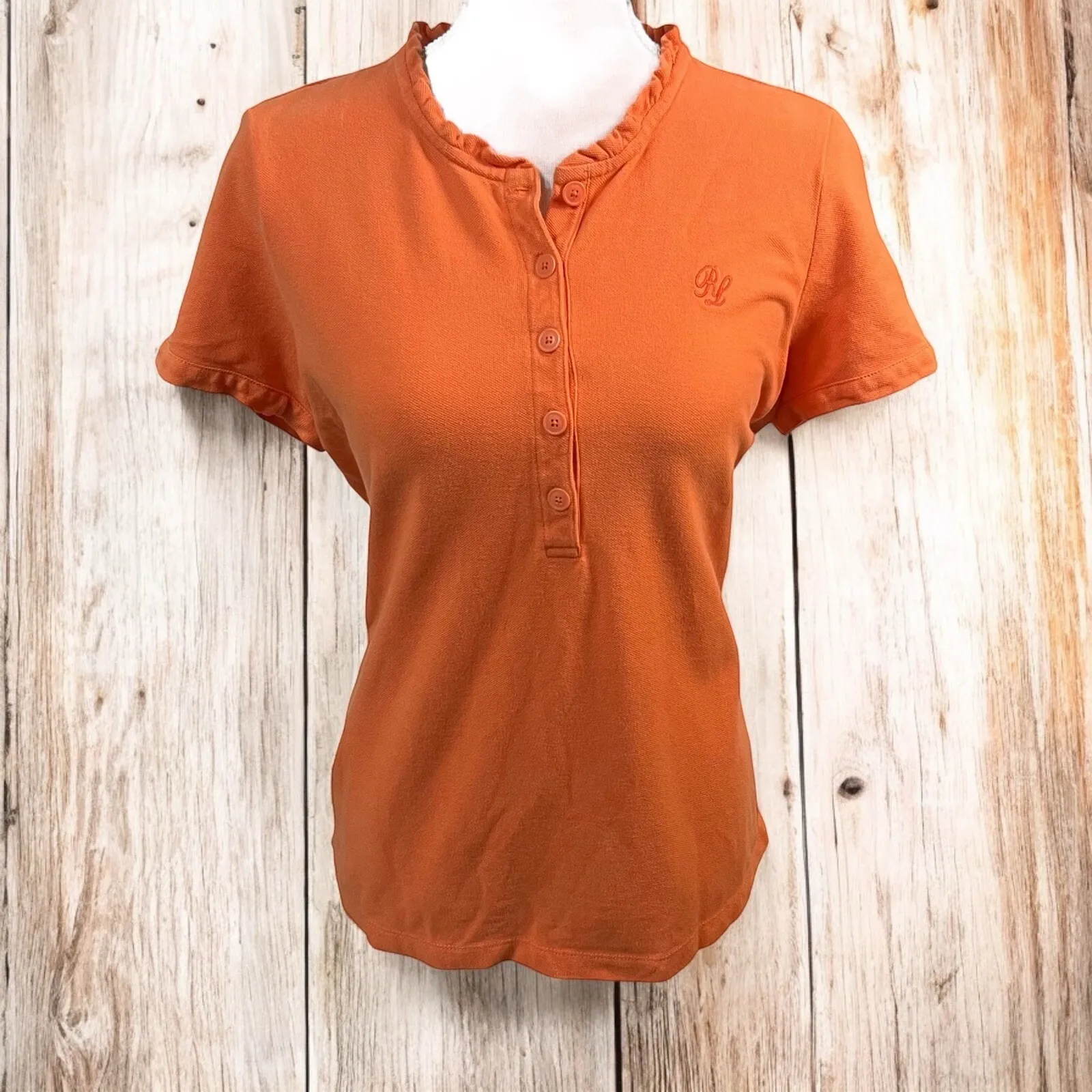 POLO‎ JEANS COMPANY RALPH LAUREN MFG ORANGE COTTON LOGO WOMENS SHIRT LARGE - Image 6