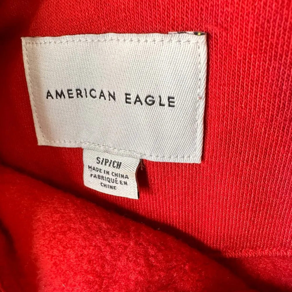American Eagle AE 1977 Red 1/3 Zip Pullover Striped Trim Sweater Size Small - Image 6