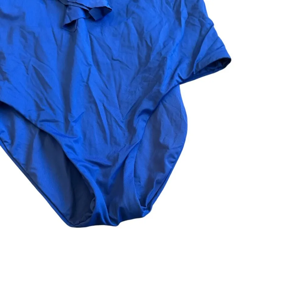 Becca by Rebecca Virtue Blue One Piece Swimsuit Swim Wear Ruffle Size Medium - Image 4