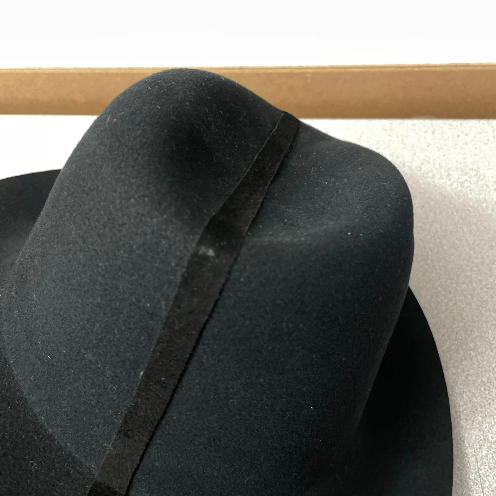 Janessa Leone Wool Fedora Hat Womens Medium Black Wide Brim Ribbon Stripe * - Image 6