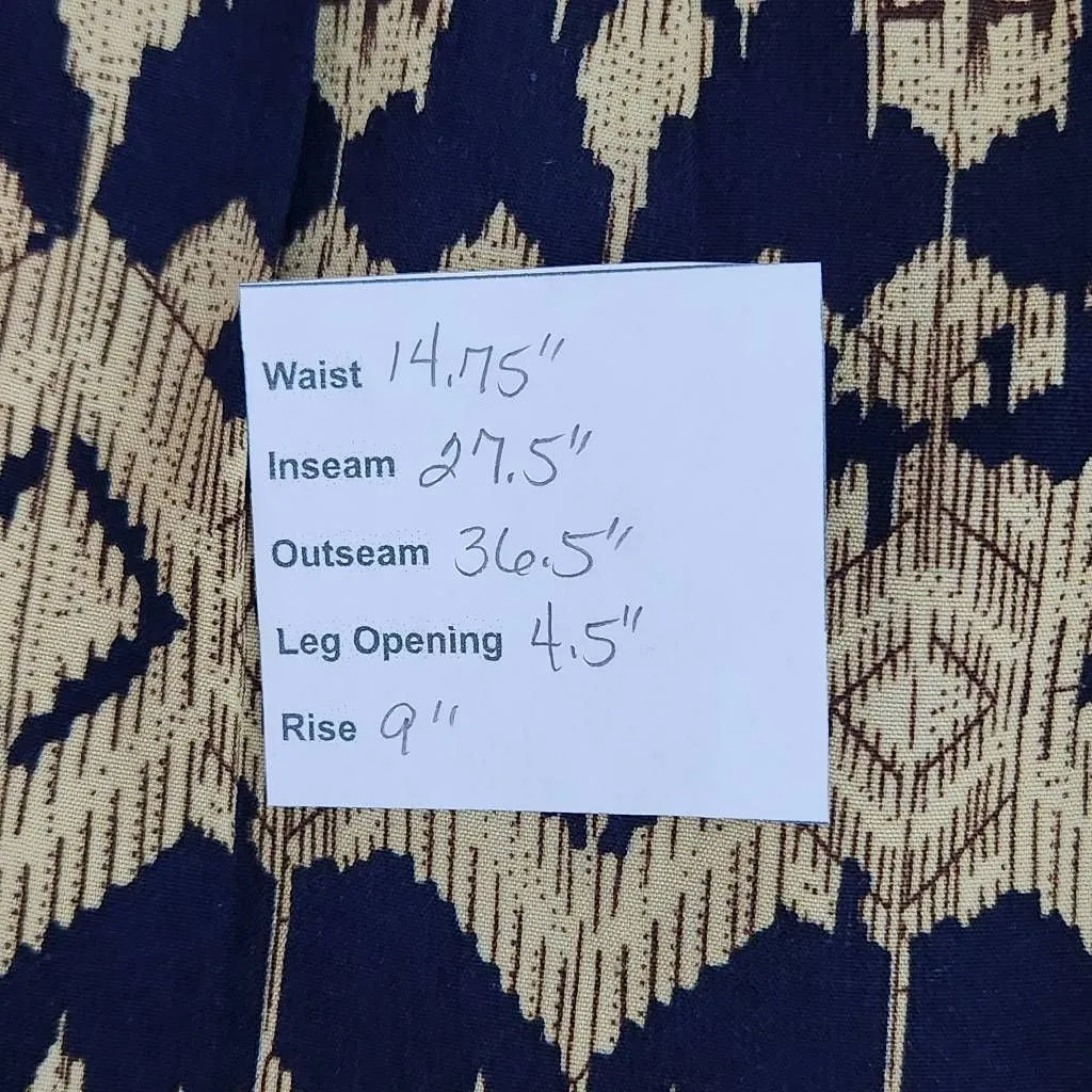 TCEC  Navy and Tan Print Jogger Pants Size Medium Boho Joggers - Image 8