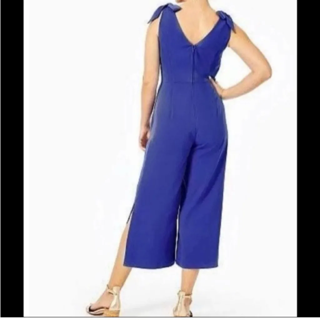 Lilly Pulitzer Blue V-Neck Cropped Jumpsuit Preppy Classic Wide Leg - Image 2