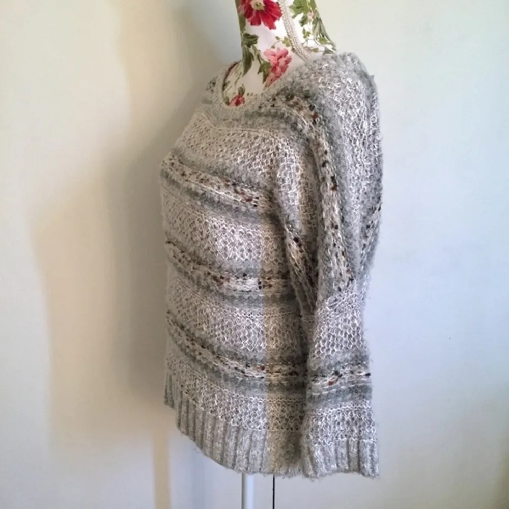 Gray Sage Green Multi Slubby Comfy Loose Sweater - Image 2