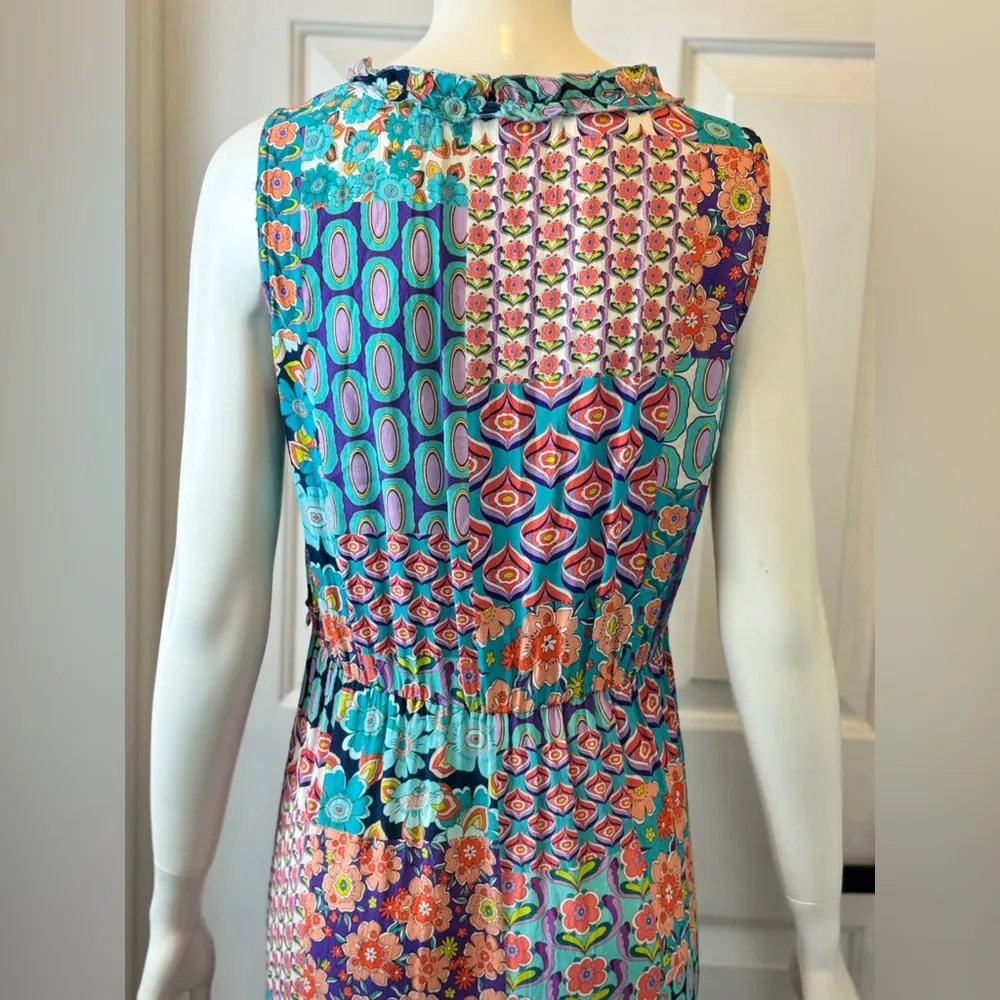 TINTA 100% Viscose Made in Spain Colorful Floral Patchwork Maxi Dress F32 Blue Size M - Image 5