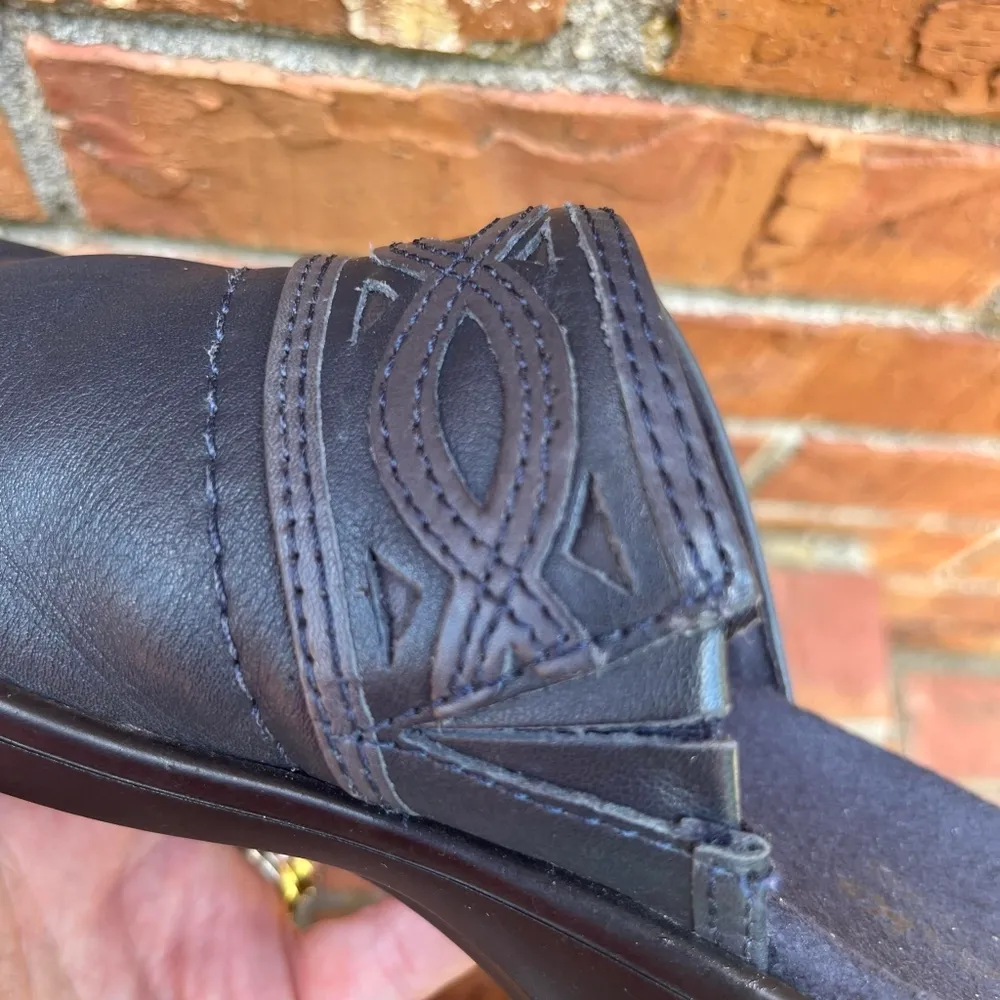 Clarks May Oval Blue Leather Mules in Size 7M - Image 10