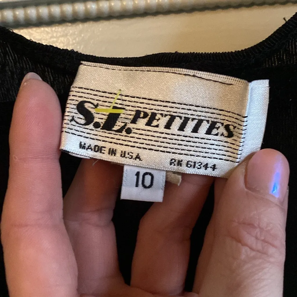 90s VINTAGE Black Lurex Babydoll Mini Dress Size Large/10 Long Sleeve Glitter - Image 4