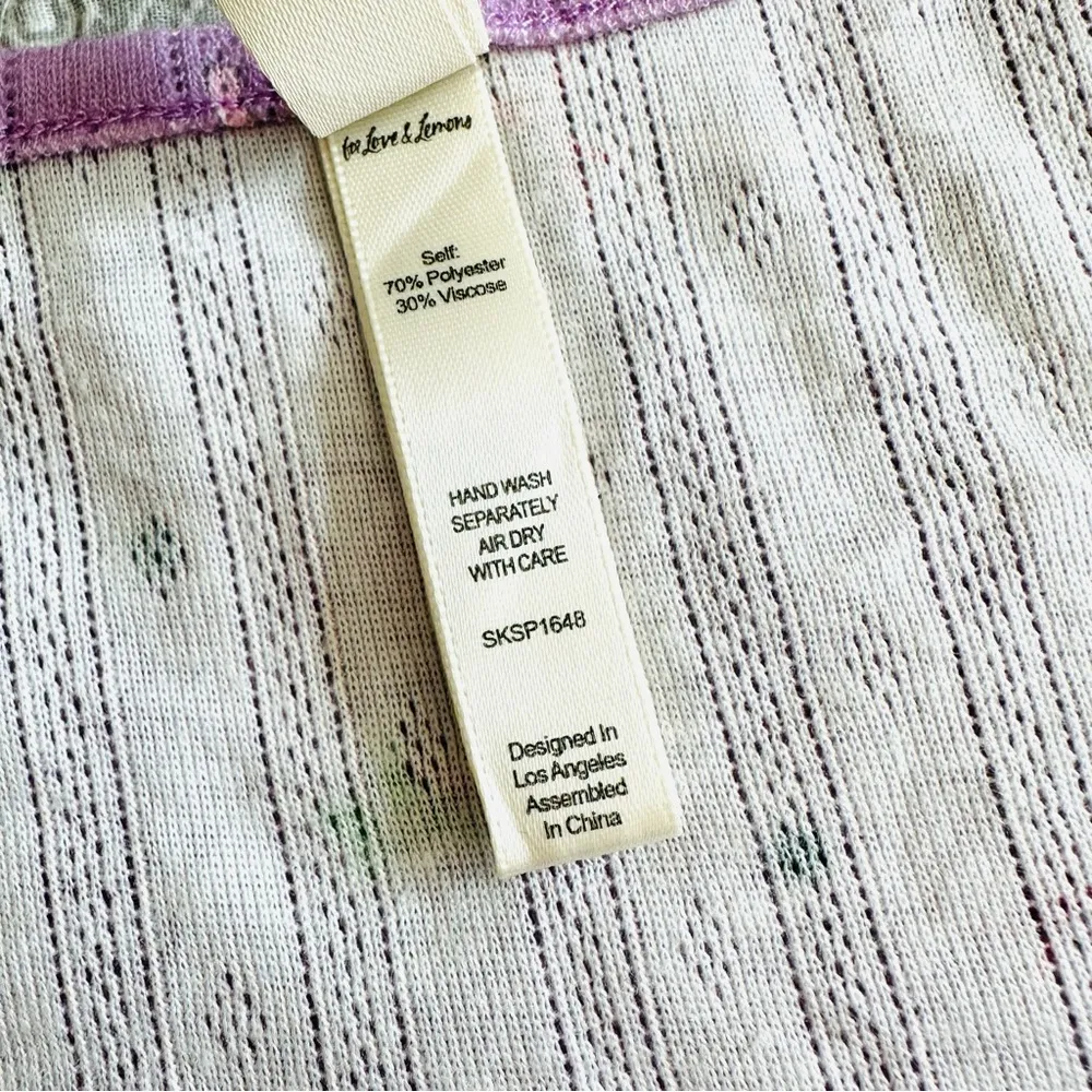 For Love & Lemons Pointelle Long Sleeve Top Lavender Floral Bows Size M - Image 7