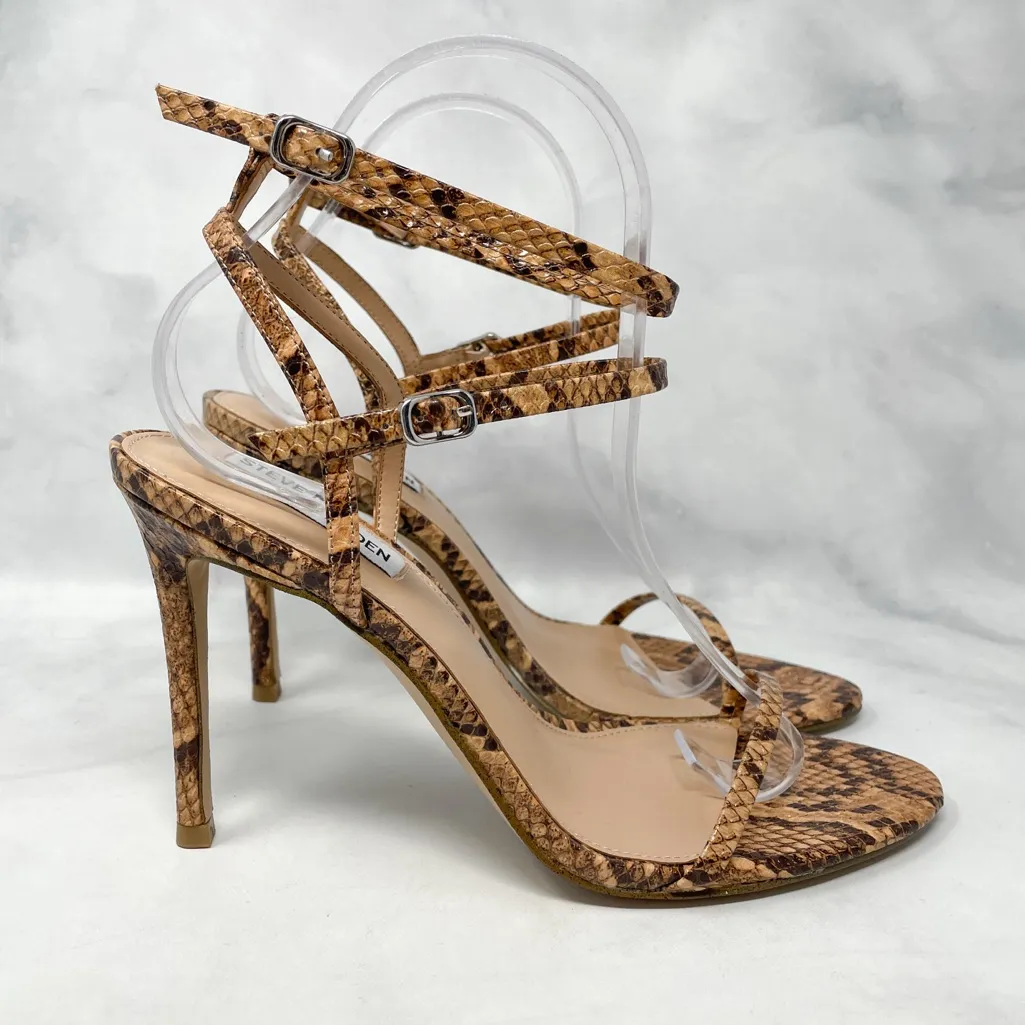 NEW Steve Madden Theresa Snakeskin Print Minimalist Strappy Sandal Heels 90s 9 - Image 5